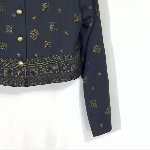 DAWN JOY Vintage Patterned Cropped Blouse Button Down shirt size S/M - Picture 4 of 6